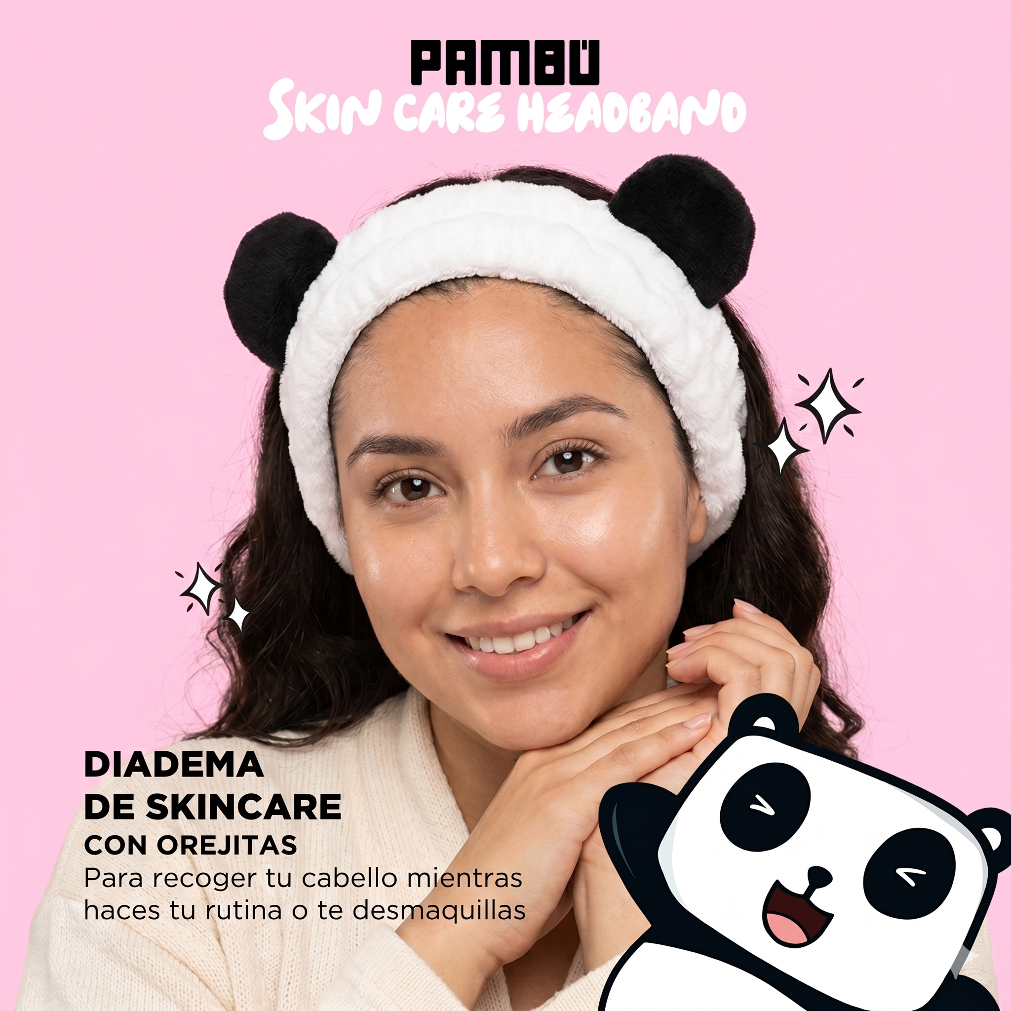 Pambú Skincare Headband — Diadema de Oso Panda con Orejitas | Hecha a Mano en Colombia
