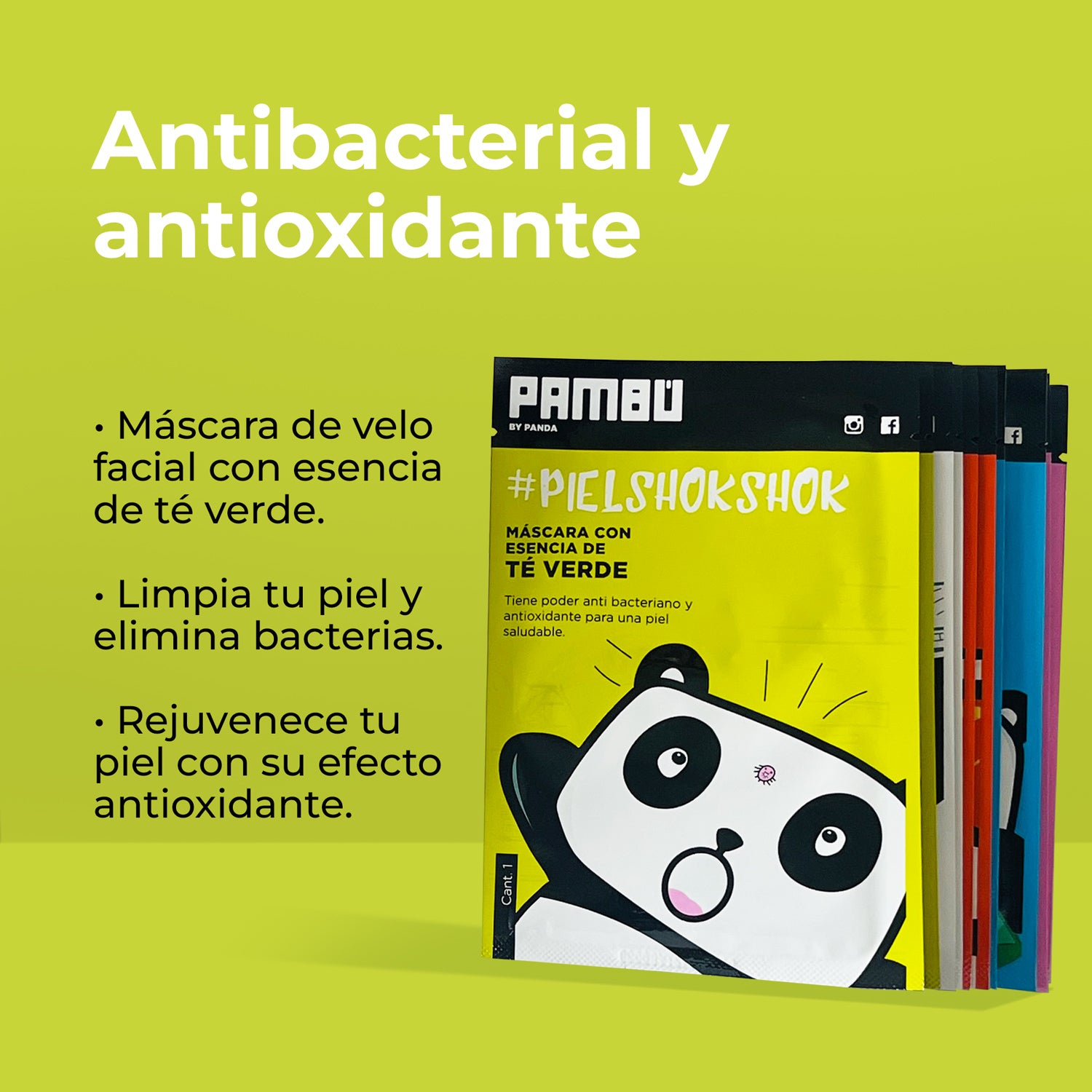 Kit de Mascarillas de Té Verde (10 Unidades) - Sheet Masks PAMBÚ con Esencia Hidratante